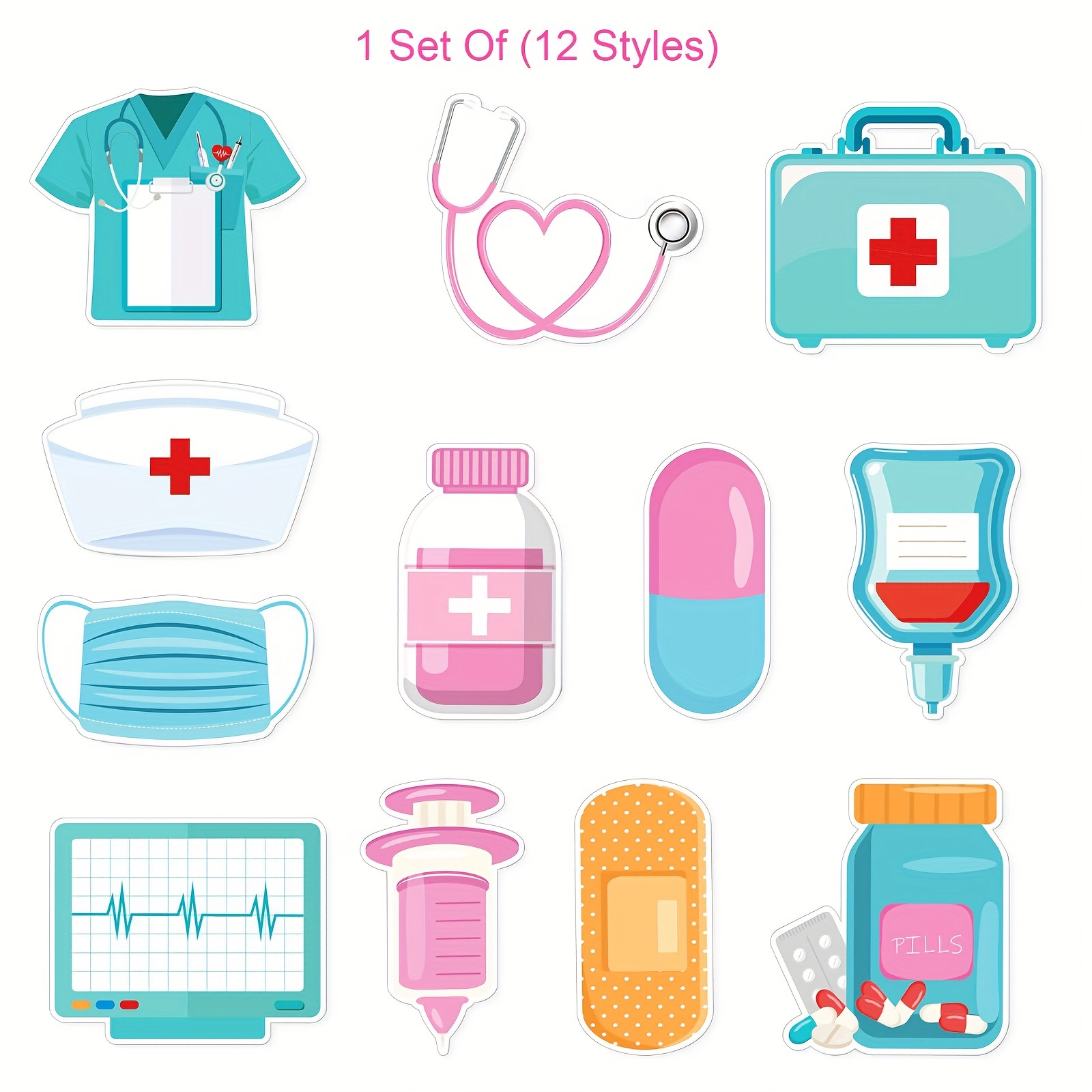 Sabary 12-Pack Nurse Themed Sticky Notes - Medical Pattern Memo Pads For Hospital & School Use