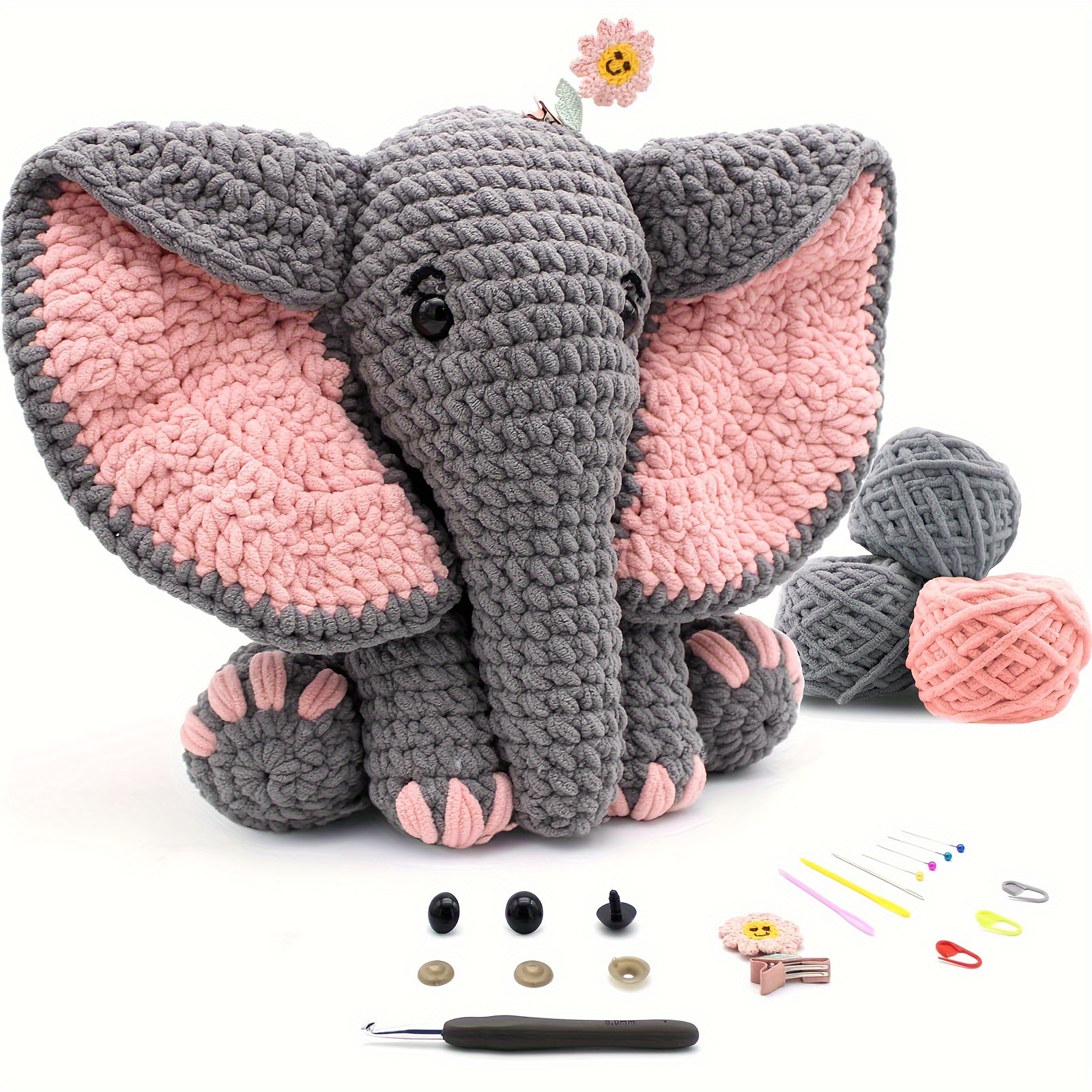 

Crochet Starter Kit For Beginners - 13in Elephant Animal Crochet Kit With Yarn Sets, Amigurumi Crafting Tools & Supplies, Includes Step-by-step Video Tutorials - Perfect Gift For Adults