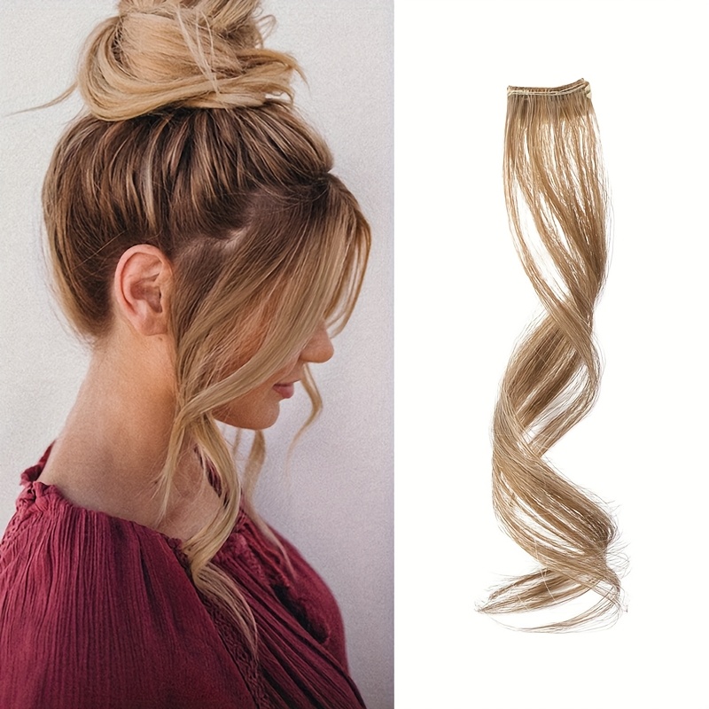 TEMU 10-14inch Dragon Beard Bangs Synthetic Long Hair Blonde Hair Forehead Eyebrow Side Long Hair Clip Art Light Natural Women's Wig Bangs