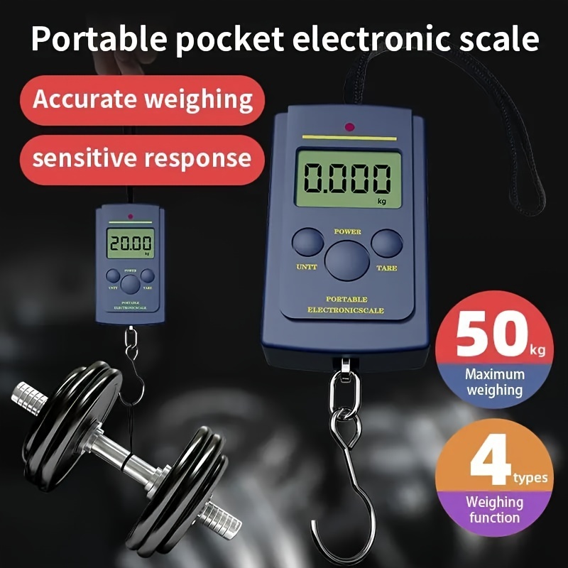 

1pc Portable Digital Hanging Scale, 50kg/110lb Capacity, Mini Electronic Hook Scale With Lcd Display For Fishing, Luggage, Travel - Accurate 10g/0.02lb Precision, 4 Weighing Units, Durable With Strap