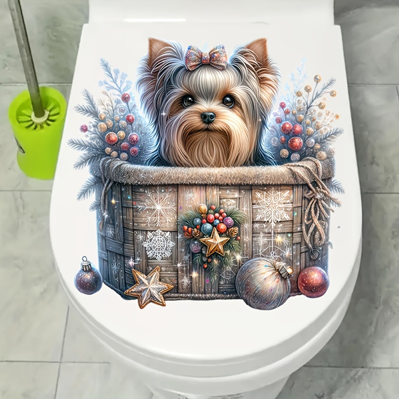 

1pc, Cute Puppy In Cartoon , , Toilet Lid, Toilet Stickers, Bathroom Decoration, Window, Refrigerator, Wall And Washing Machine Suitable Stickers. Compatible, Fun Home Decorating Solutions.