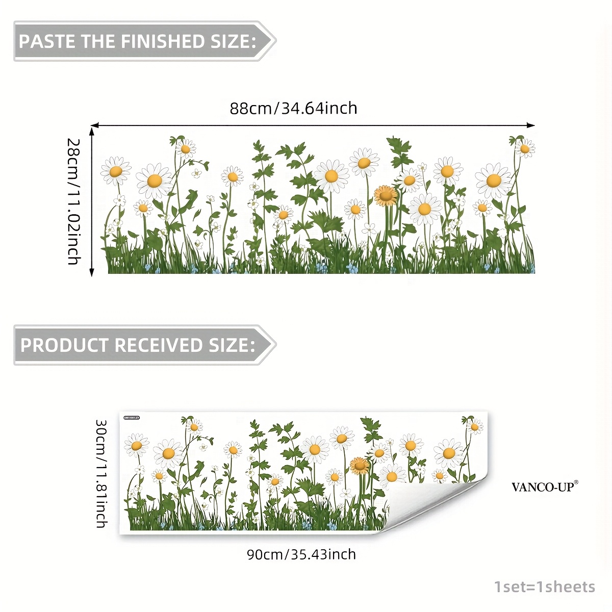 Image of 1 Sheet Of White Daisy Flower Grass Skirting Waistline Wall Stickers Home Decor Stickers Bedroom Living Room Sofa Entrance Background Decoration