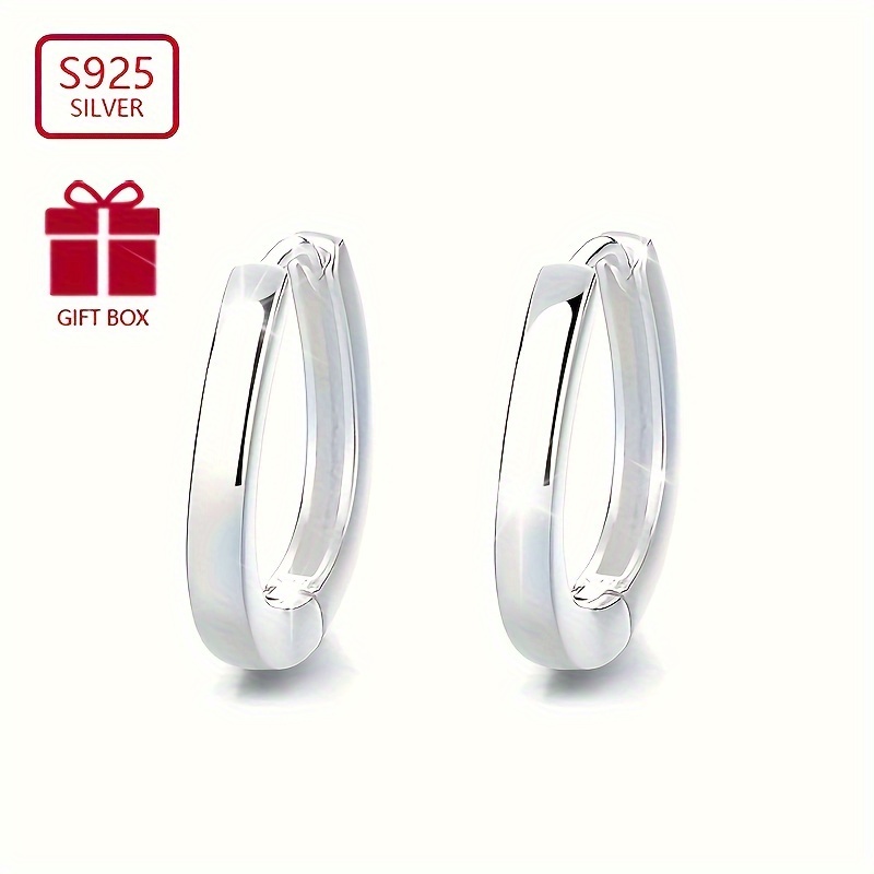 

Simple Smooth Hoop Earrings 925 Sterling Silver Hypoallergenic Jewelry Elegant Leisure Style For Women Daily Wear