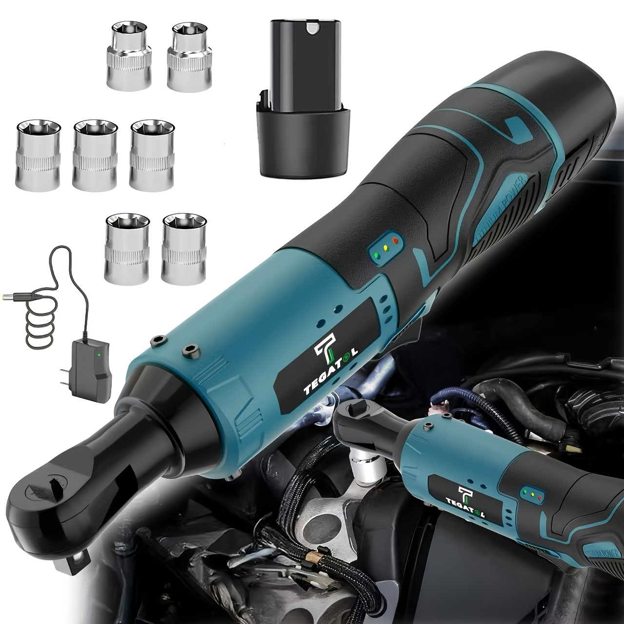 TEMU 20v/12v Wireless Electric Socket Wrench Set, 45 Nm 3/8-inch Ratchet Wrench, With Battery And Fast Charging Charger, Nut Removal Tool, Home/auto