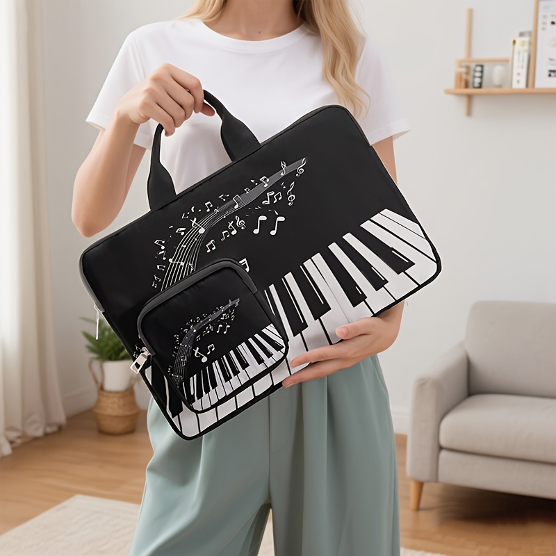 Black Piano Pattern Printed Computer Bag, Portable and Stylish