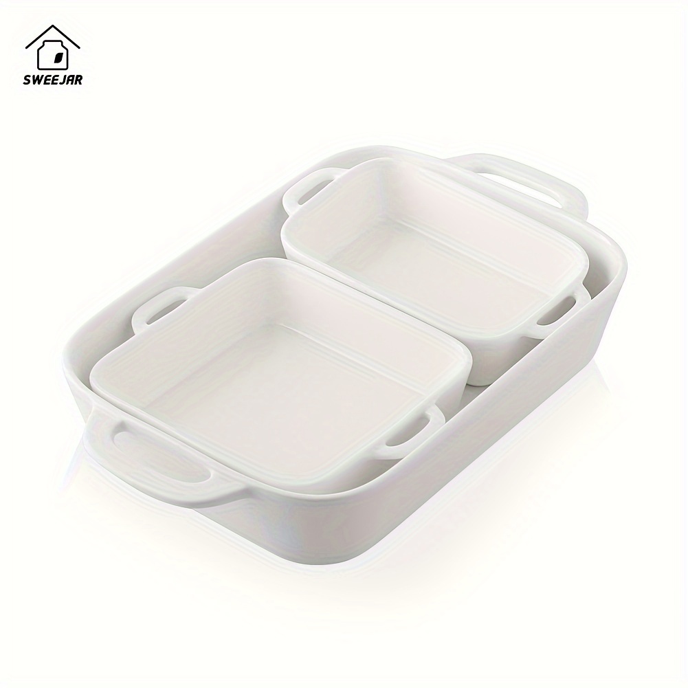TEMU Sweejar Porcelain Bakeware Collection, Rectangular Dish For Culinary Use, Ideal For Cakes, Dinners, Banquets, And Everyday Cooking, Measures 12.8 By 8.9 Inches