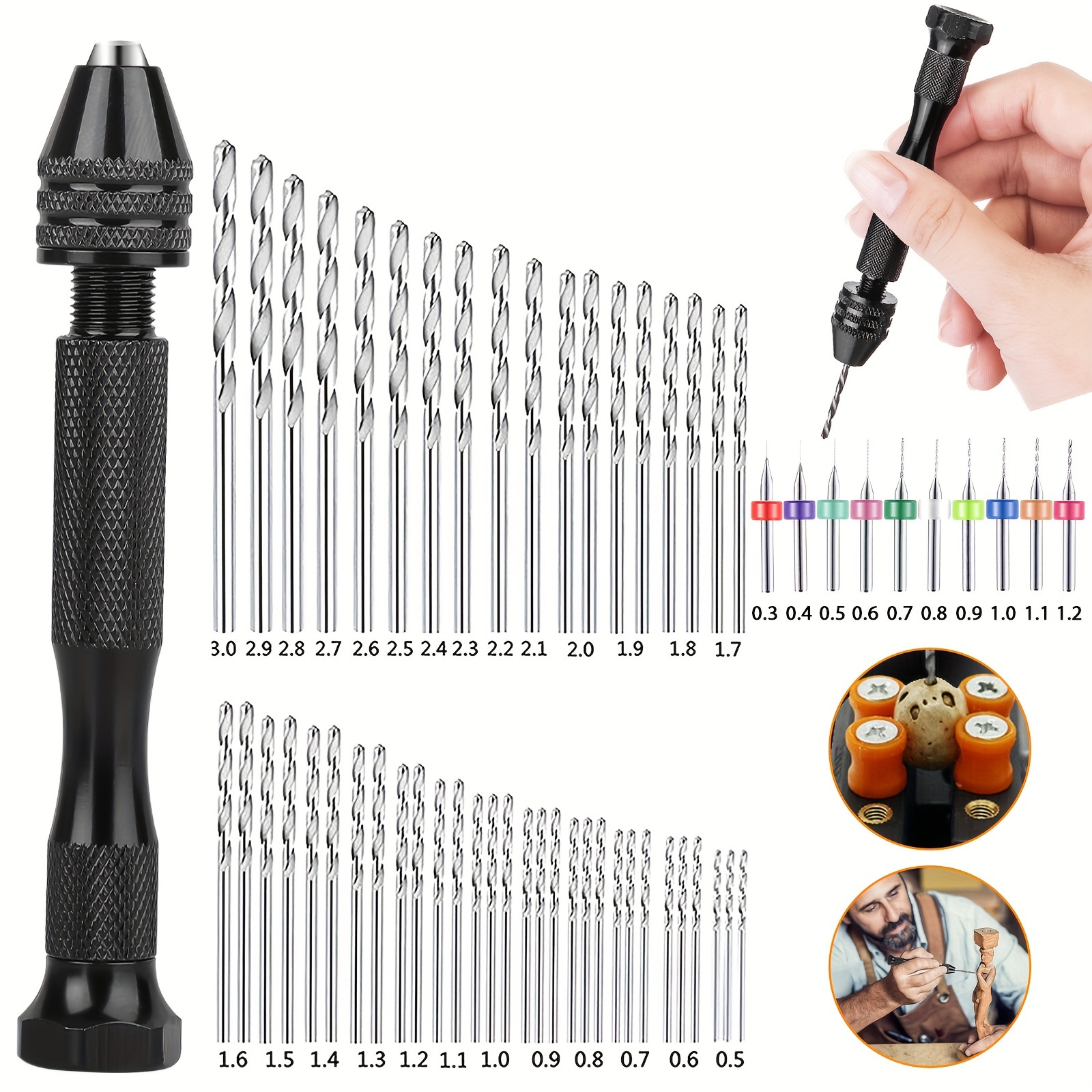 

Hand Twist Drill Bits Set, Mini Micro Jewelry Making Hand Drill Tool Kit, With Pin Vise, For Diy Craft, Wood Carving