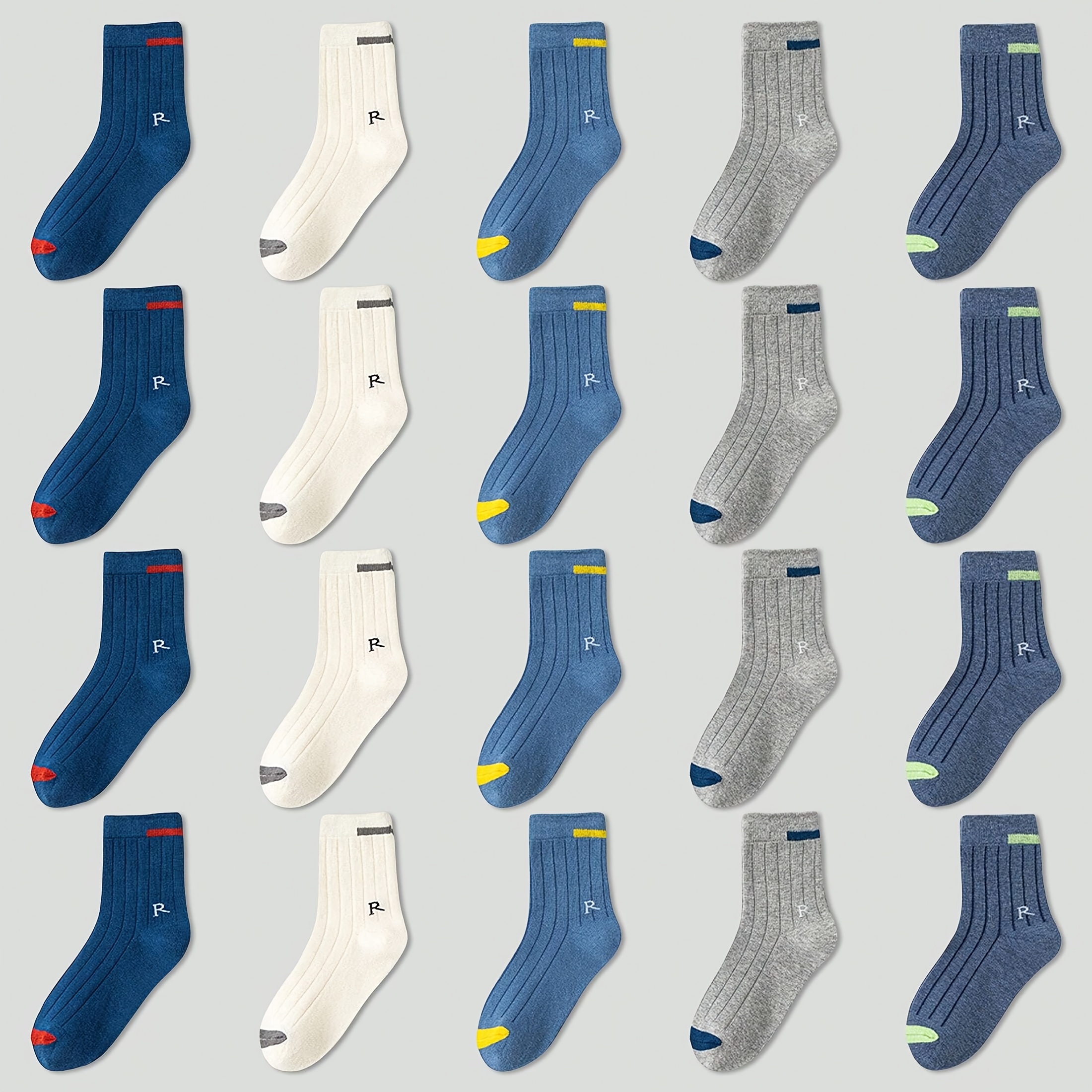 10 Pairs ' Breathable Mid-calf Sports Socks - Solid Color & Letter Print (a-z) - Durable, Play & Casual Wear - Comfortable Everyday Socks For - Clothing Bulk Pack