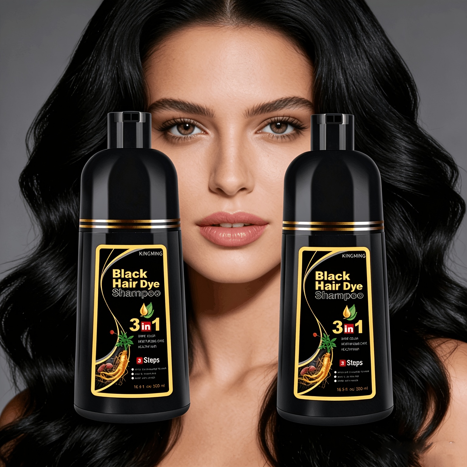 TEMU 2 pezzi Shampoo colorante per capelli da 500ml, colorazione barba, pulizia, dei capelli, per capelli, 3 in 1, zenzero, Polygonum Multiflorum e