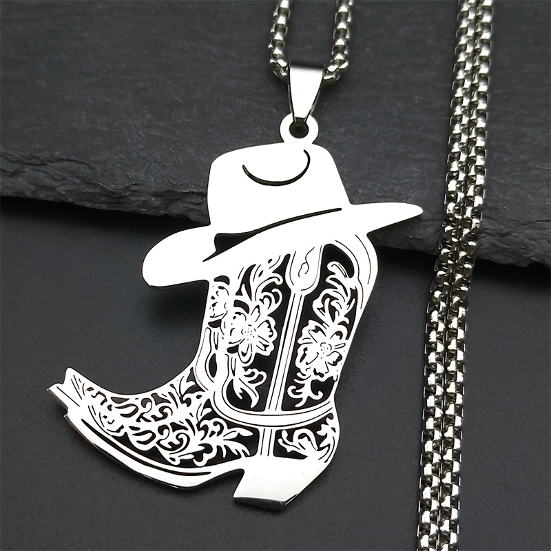 E-shop Böhmischer Western Cowboy Anhänger Halskette für Männer und Frauen, Stilvolle goldene 304 304 304 304 Edelstahl Hohle Halskette Schmuck Geschenk
