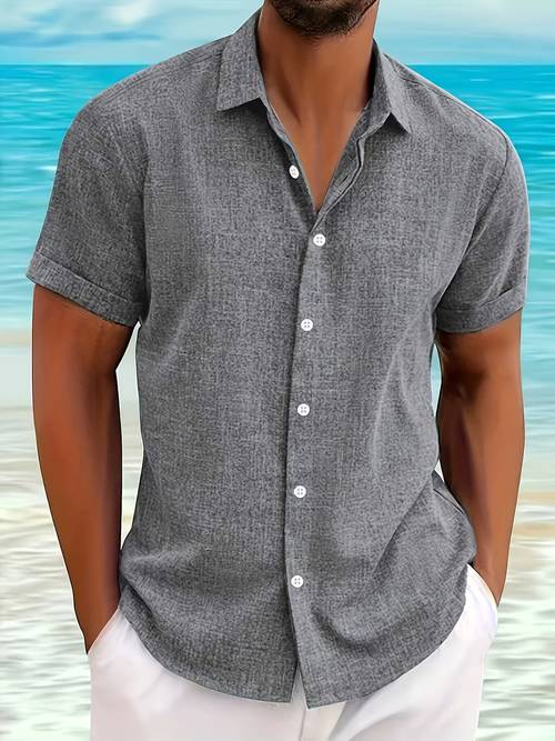 mens casual turn collar button up shirt in solid color suitable for office business vacation and beach