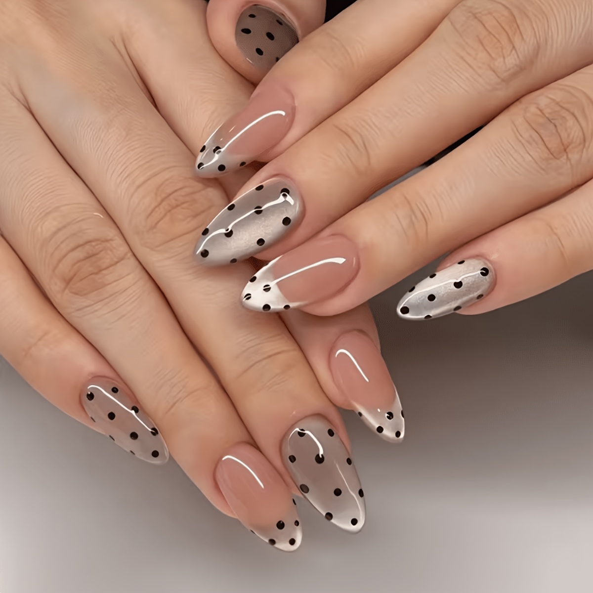 TEMU 30pcs Medium Almond Shape Nude Glossy Cat - -on Fake Nails, Trendy And Fashionable Women's Nails, Women's Nails, Suitable For Daily Wear,