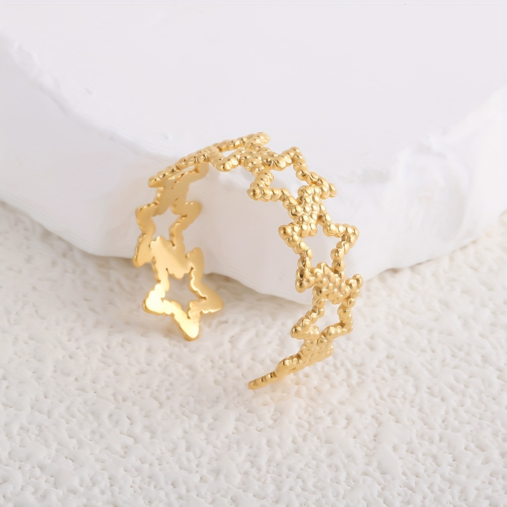 1pc European And American Cross-border Fashion Geometric Stainless Steel Hollow , Light Luxury Niche Style Adjustable Openwork Star Finger Ring