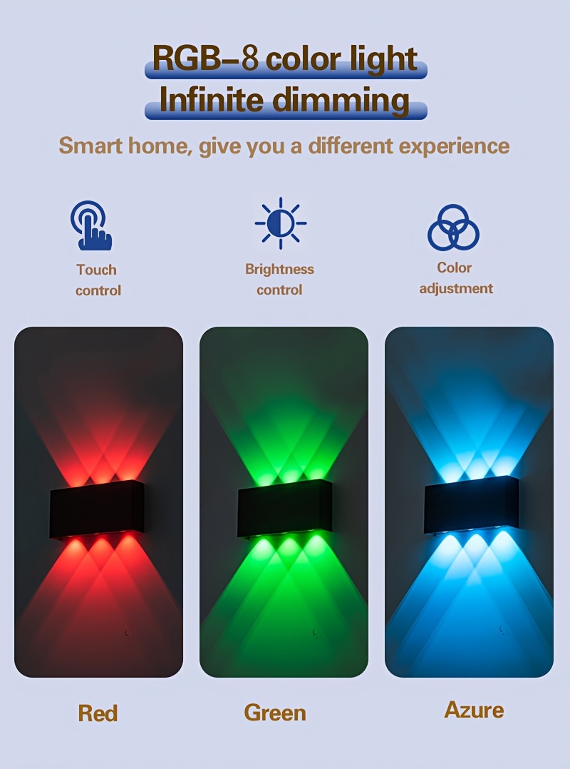 2pcs RGB 7-color Wall Light Battery Powered Degree Bedroom Corridor Living Room Decoration Creative Seven Color Gradient Dimming Night Light
