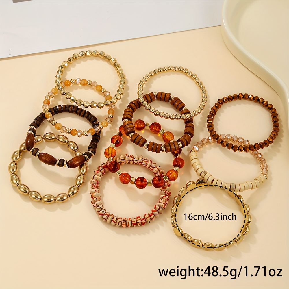 Boho Beaded Bracelet Set - Acrylic & Wooden CCB Bangles Stackable