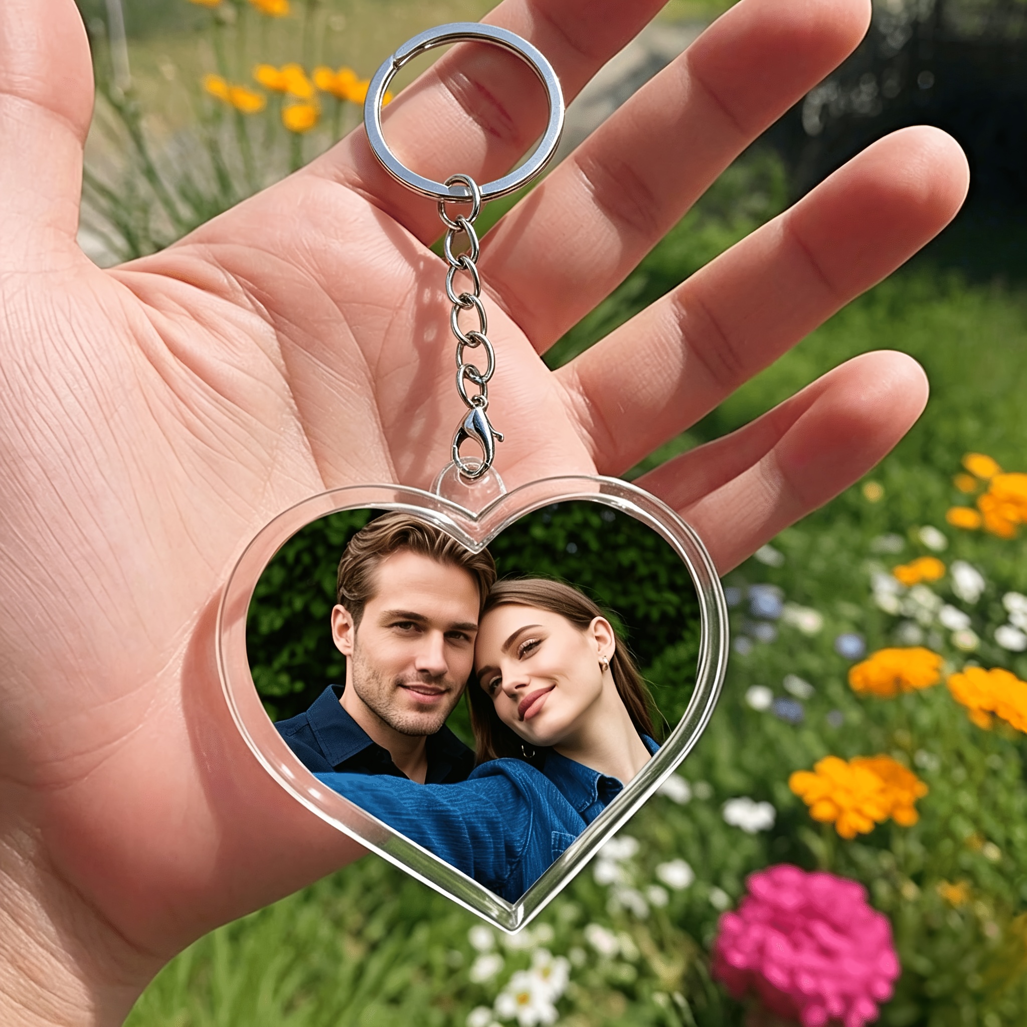 TEMU 1pc | Custom Photo Acrylic Keychain Pendant | Heart-shaped Acrylic Keychain | Backpack Charm | For Lovers | | Pet Photo | Personalized Effect