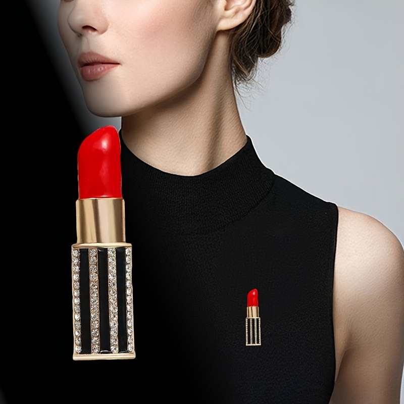 Image of 1pc Exquisite Lipstick Lang Jewelry Women's Brooch And Pin Clothing Decoration Sweater Coat Dress Backpack Accessories Women's Gift Women's Jewelry Festival Gift
