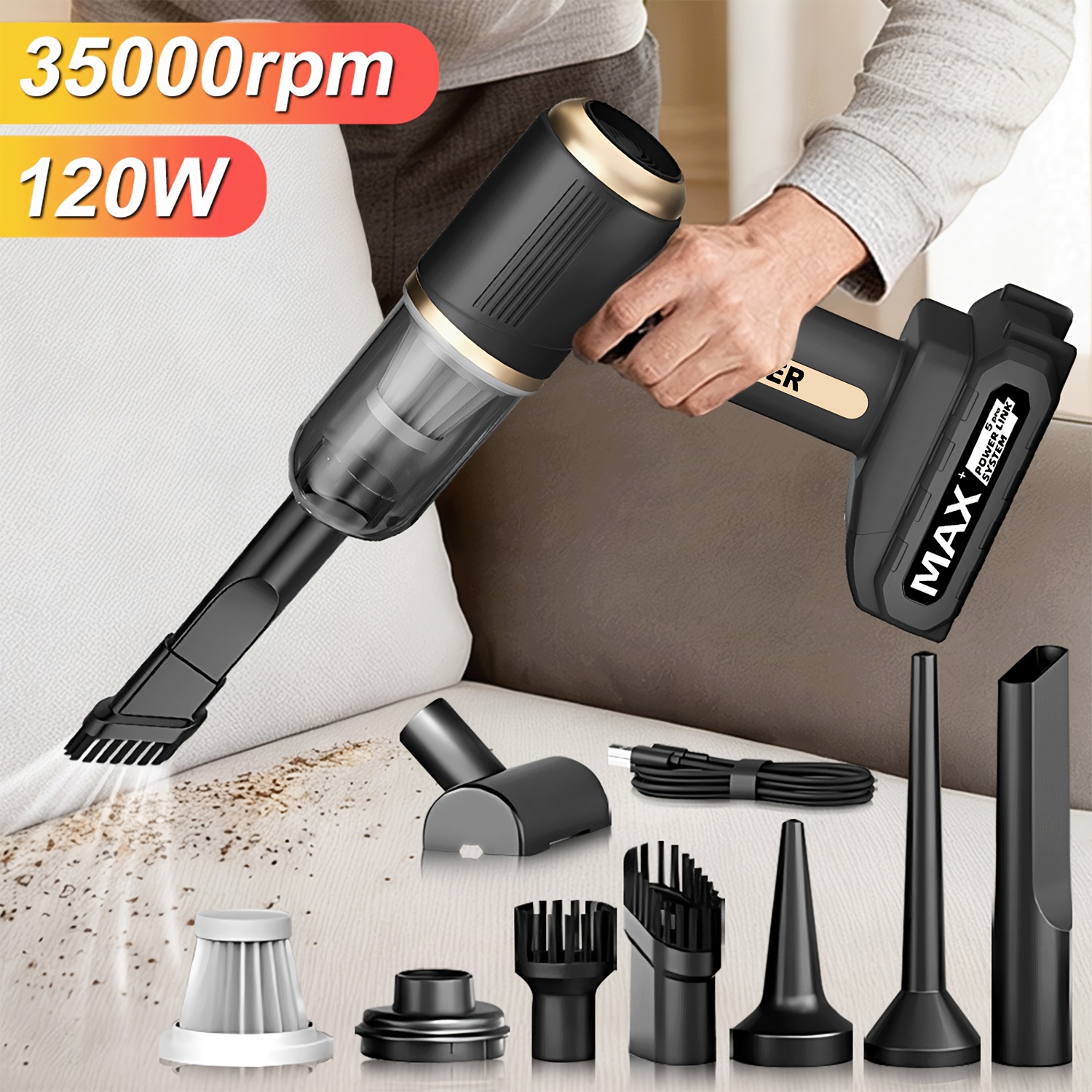 TEMU Regalo di Halloween, Aspirapolvere e Pompa ad Aria Senza Filo 4 in 1 con Motore Brushless. Soffiatore ad Potenza per Rimozione di di Animali