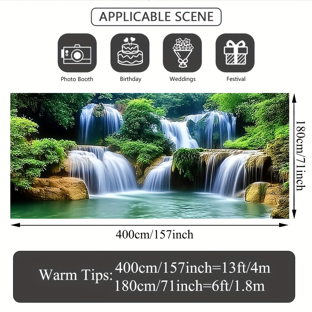 TEMU 1 Stück 2D Flachdruck Regenwald-Wasserfall Frühlings-Garagentor-Banner Lebendige Strandkulisse Einfache Montage Stoffdekoration Ideal für
