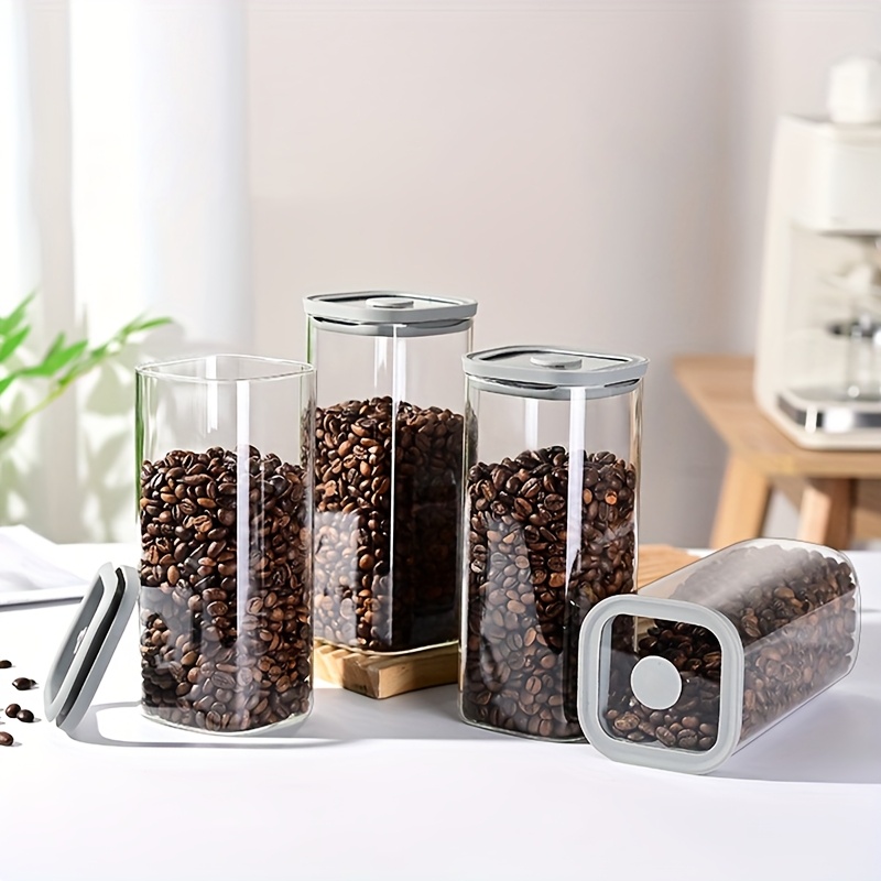 Image of Freezer- Glass Storage Jars With Transparent Lid - Square Pantry Canisters For Coffee, Tea, Spices, Grains & - Freezer & Fridge Container, Modern Kitchen Organization (ideal Gift For Or Office)