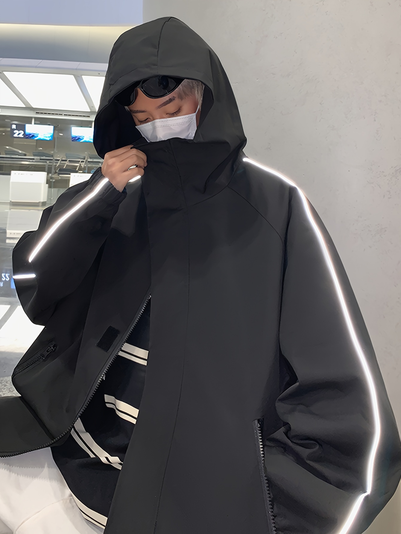 ポケット付きメンズルーズ ジャケット 屋外用反射ストライプ付き 