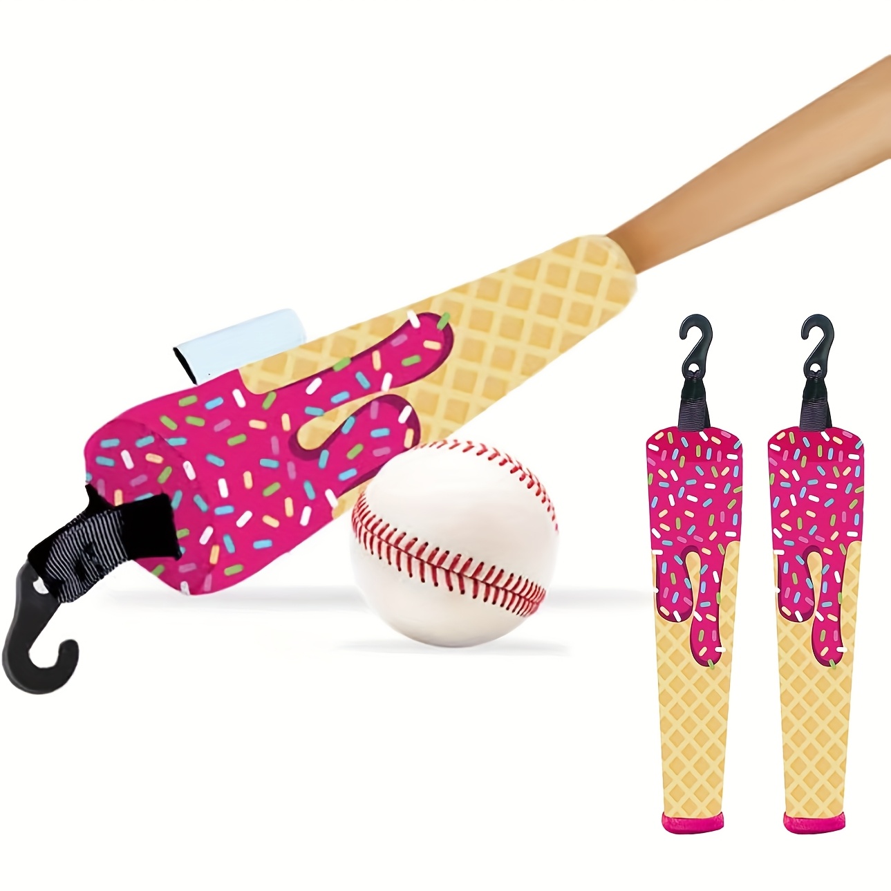 TEMU Ice Cream Protective Baseball Bat Handle Cover, With Hook Removable Zipper For Grip Replacement Bat Vehicle Protector Baseball Accessories