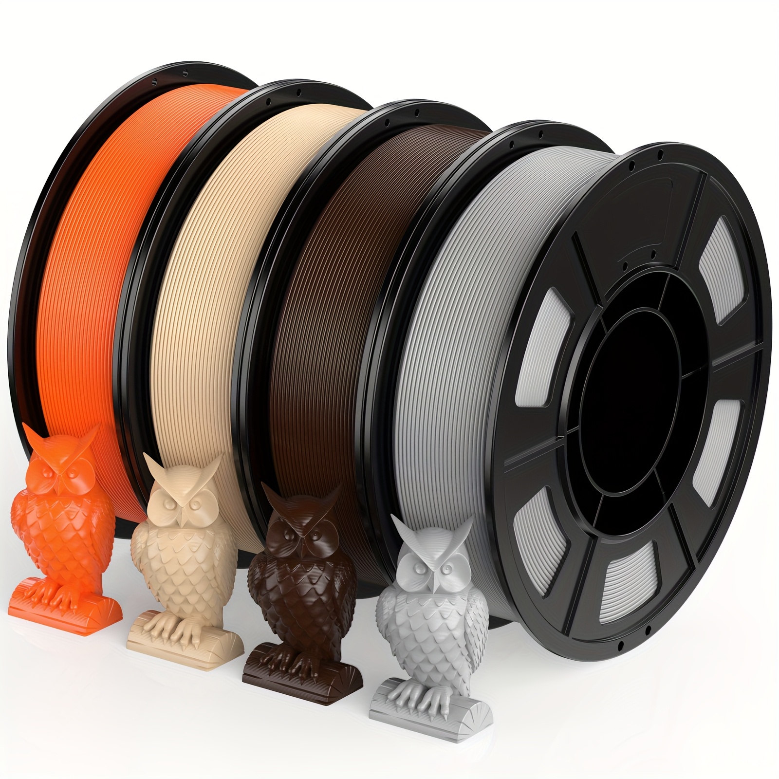 1.75mm Pla Filament For 3d Printers And 3d Printing Pens, 4 Spools Of 250g Wood/orange/gray/coffee Color 3d Printer Filament, Dimensional ±0.02mm, No Clogging, Smooth Feeding, No Tangling