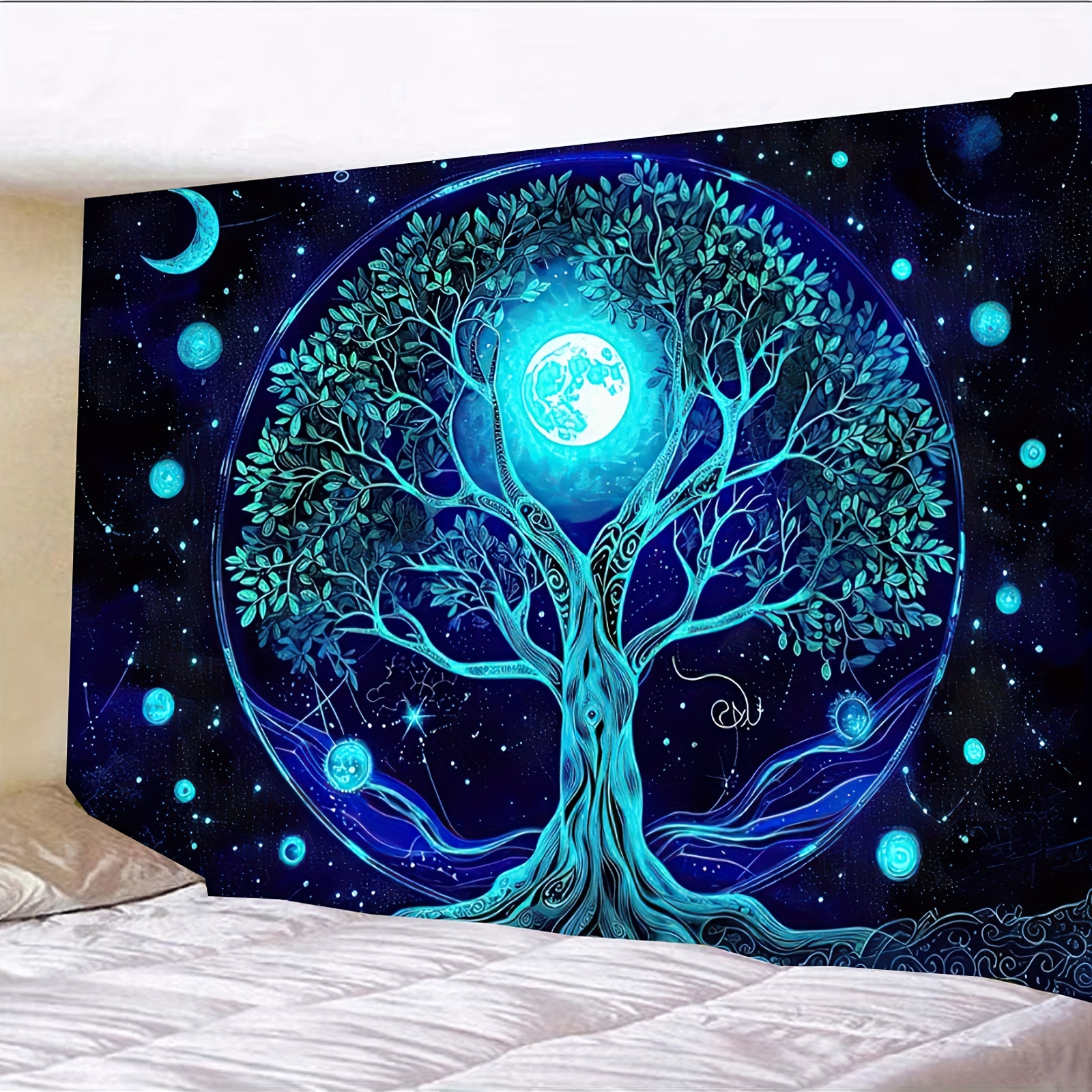 

1pc Tapestry, Polyester Blacklight Tapestry, Life Tree, Wall Hanging For Living Room Bedroom Office, Home Decor Room Decor Party Decor