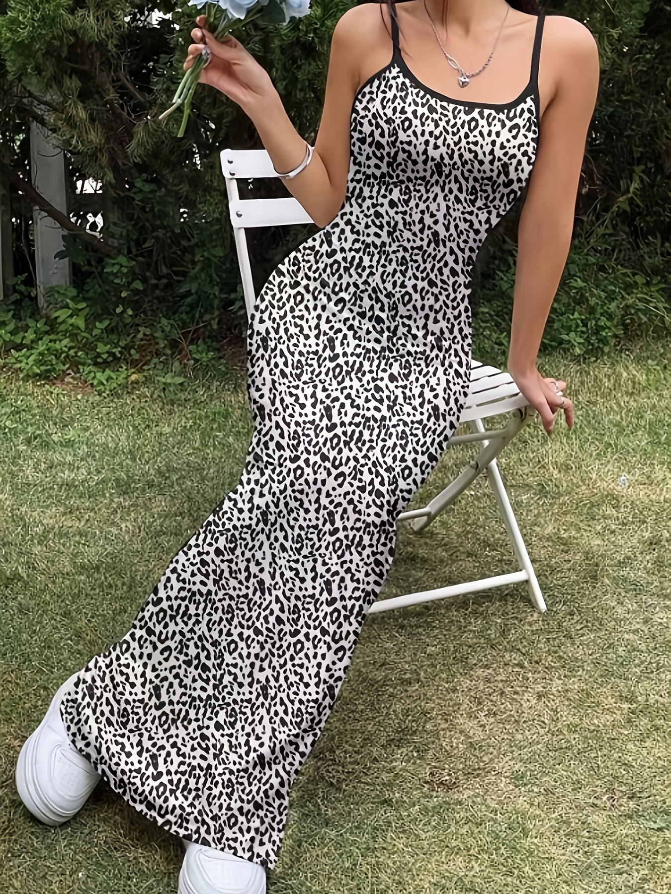 elegante vestido largo mujer estampado leopardo tirantes Temu