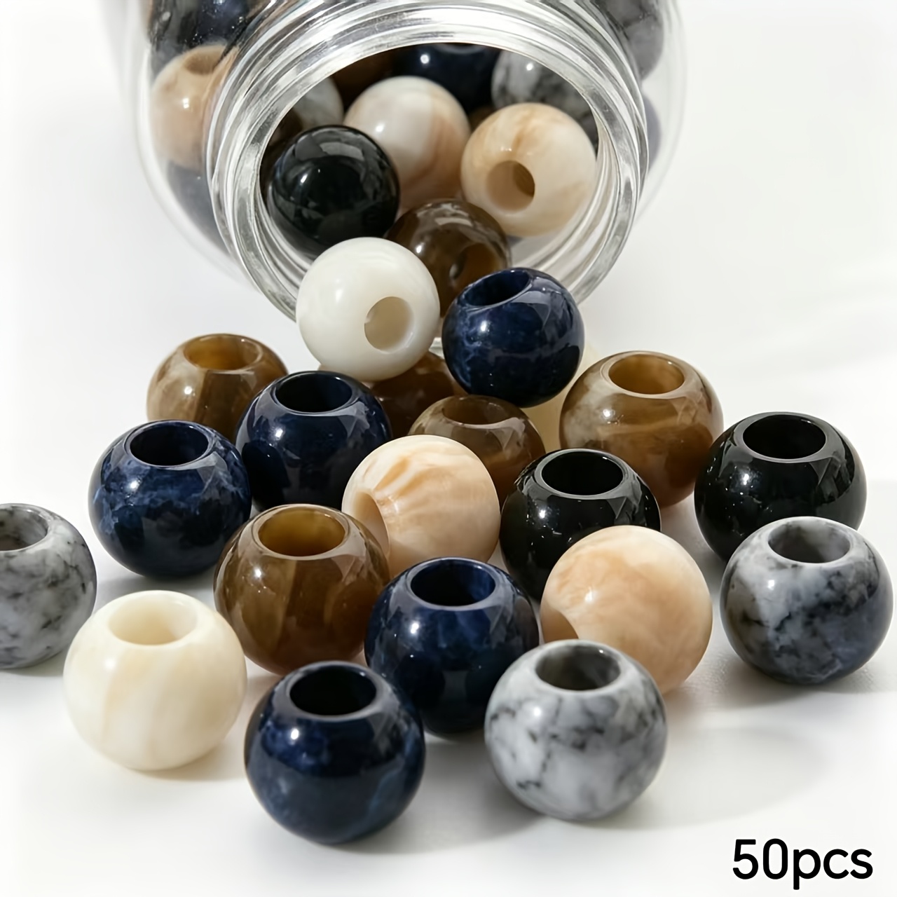 TEMU Lot de 50 perles vintage à grand trou de 10 mm, matériel de bricolage, accessoires de décoration vestimentaire, fournitures de fait main, perles