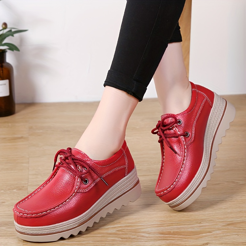 

Women's Solid Color Casual Sneakers, Lace Up Platform Soft Sole Heightening Walking Shoes, Loe Wedge Daily Footwear