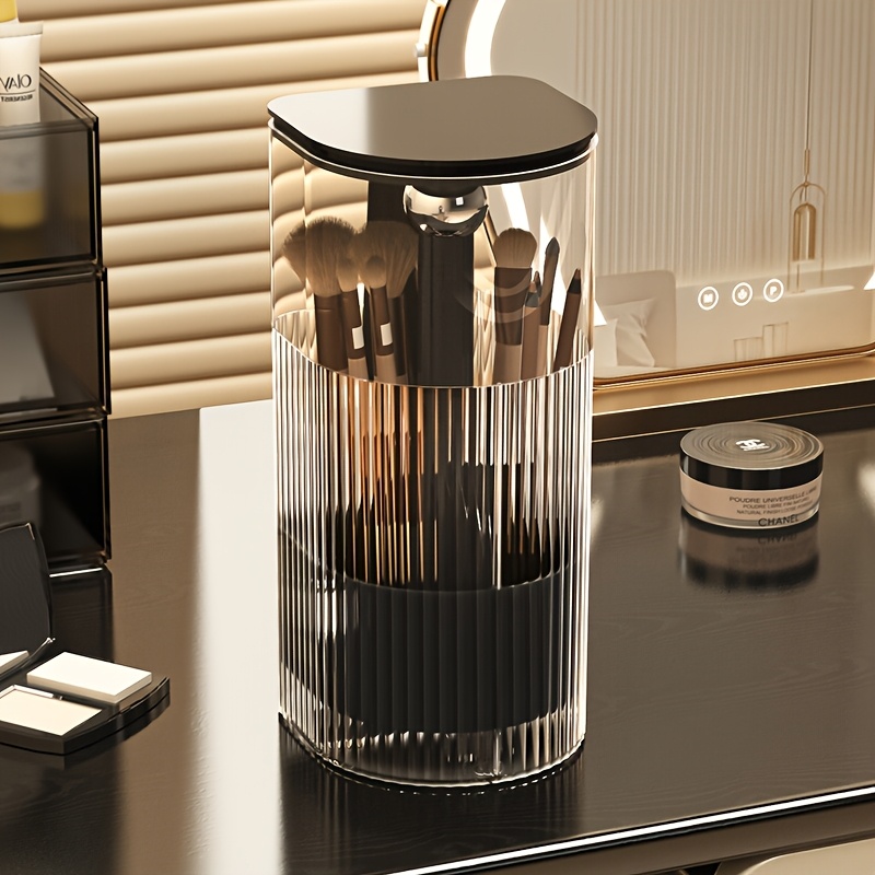 dustproof storage cylinder for press type makeup brushes desktop brush and lipstick organizer high end automatic lifting brush holder Product details 5