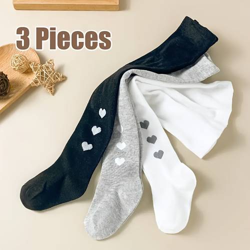 3 pairs girls heart shaped tights warm breathable soft easy suitable for school uniform casual outing tights for girls