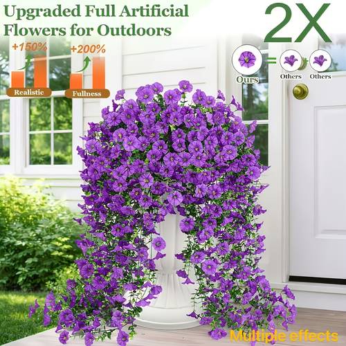 2pcs artificial flowers purple vine combination hanging flowers evergreen faux flowers indoor outdoor porch windowsill balcony backdrop wedding garden courtyard modern decor