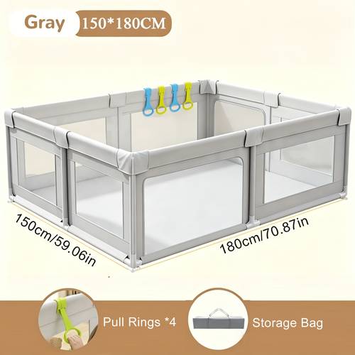 cercado para bebê 150×180cm, cercadinho de segurança para criança pequena com tela de malha , base antiderrapante, 4 argolas de puxar e bolsa de armazenamento, de atividades infantil interno