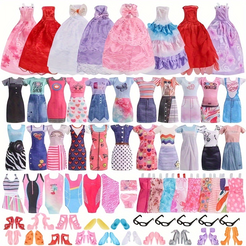 

30-piece Doll Ensemble For 11.8" Figures - Features Fashion & Evening Wear, Two-piece Swimwear, Suspenders, Apparel, Footwear, Eyewear - Ideal For Ages 3-6, Compatible With Various Doll Brands