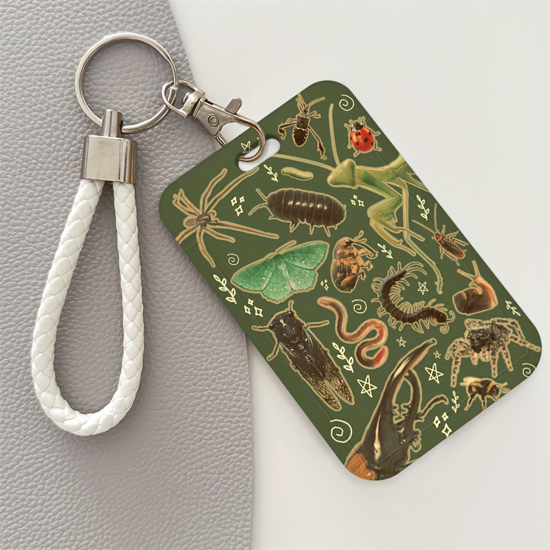 TEMU 2d Id Card Holder And Lanyard Featuring Bug Collection Art, Plastic Cards. Ideal For Doctors, Nurses, And Office Staff, This Cover Is A Great