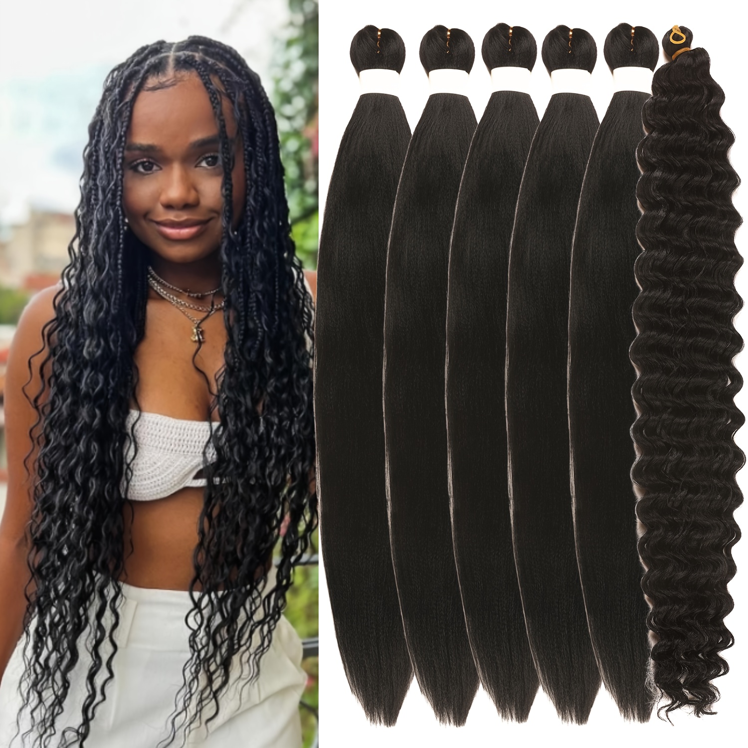 TEMU 6 Pakcs 26 Inch Braiding Hair Pre Stretched Boho Hair For Braiding Curly Braiding Hair Deep Curly Boho Braid Braiding Hair Synthetic Bohemian Hair Deep Curly Crochet Hair