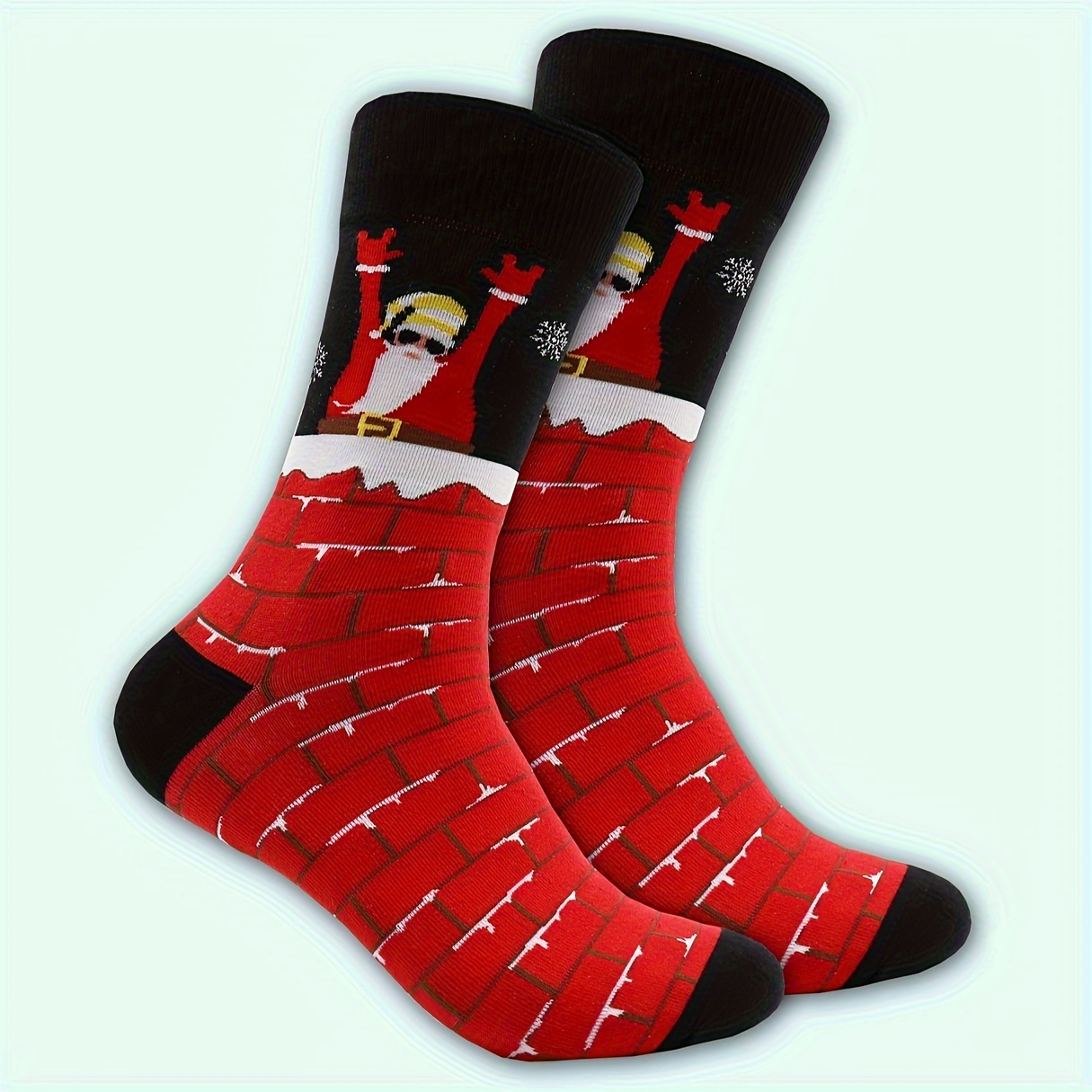 

Men's Santa Socks, Dj Santa Claus Design, Christmas Gift, Cotton , Polyester, Spandex, Hand Wash Or , Knit Fabric, Holiday Pattern, Men' Socks