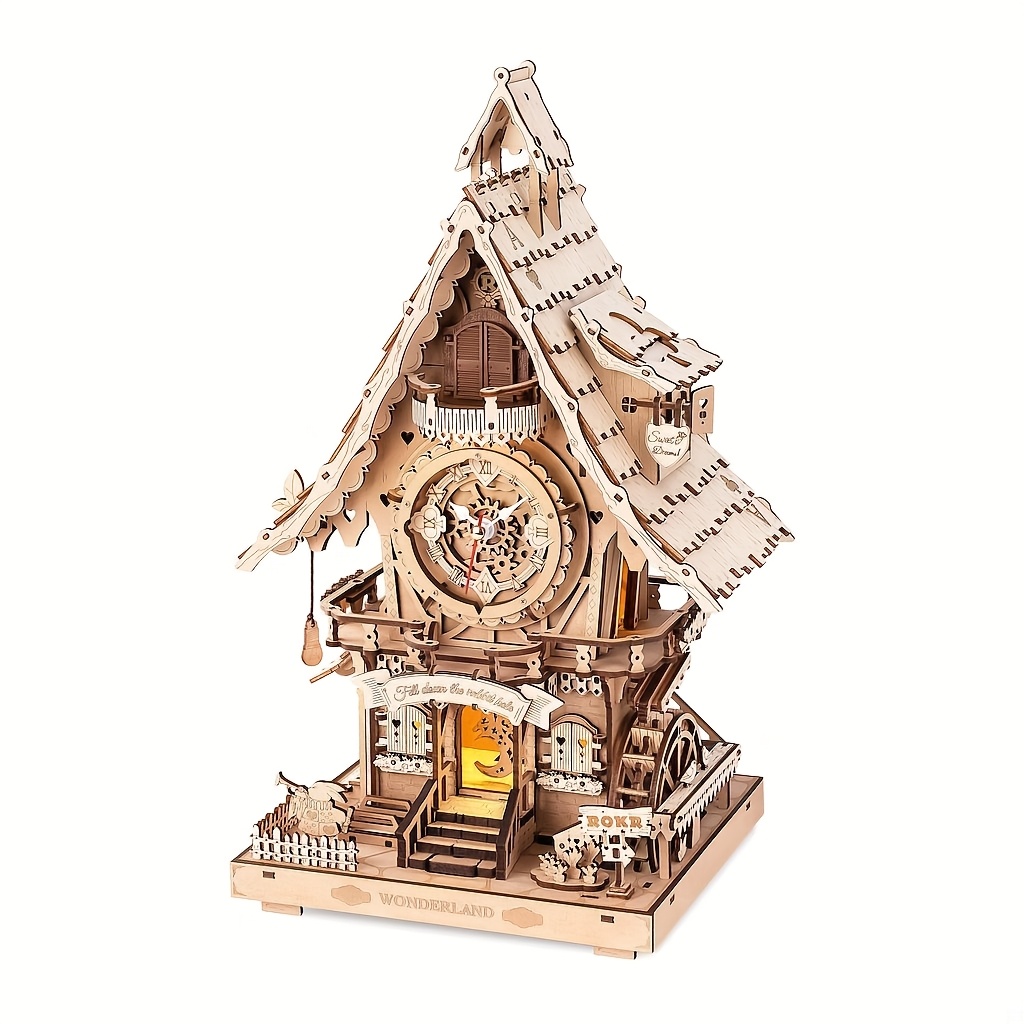 TEMU Rokr 3d Wooden Puzzle Clock Model Kit, Functional Bird Clock, Tabletop Home Decor, Mother's Day Gift, Birthday Present For Craft Lovers, Holiday