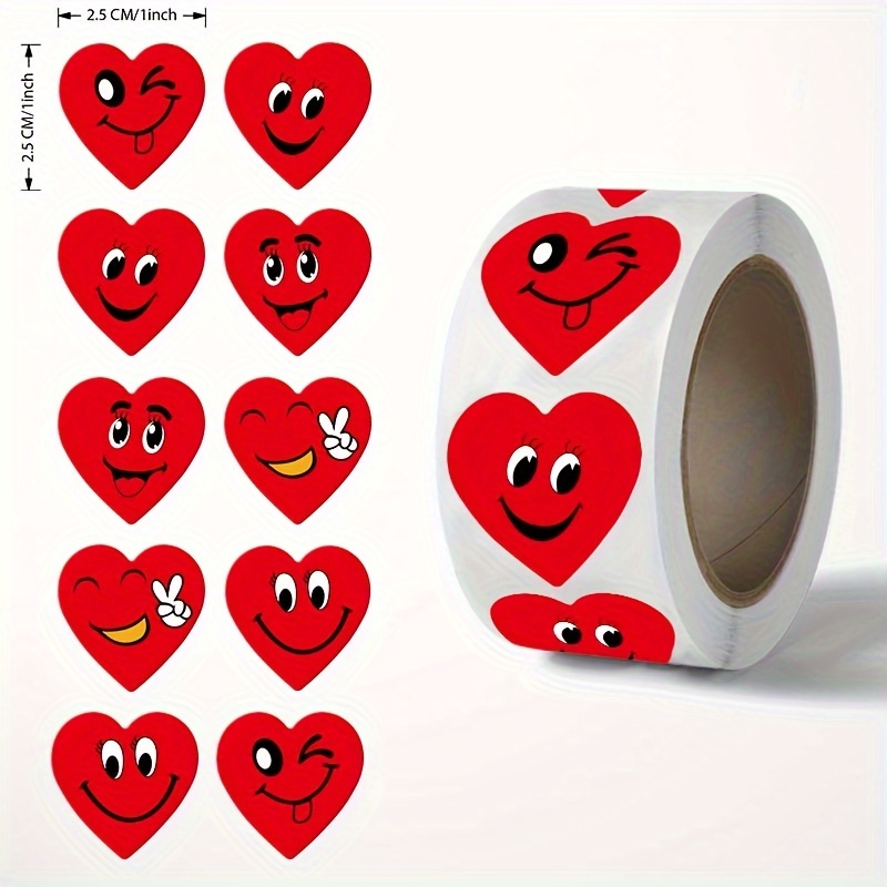 Image of 500pcs Of Heart-shaped Adhesive Labels, Red Stickers For Gift Tags And Sealing Paper Envelopes, Smile Stickers For Decorating Gift Boxes And Packaging Bags, Heart-shaped Stationery Stickers