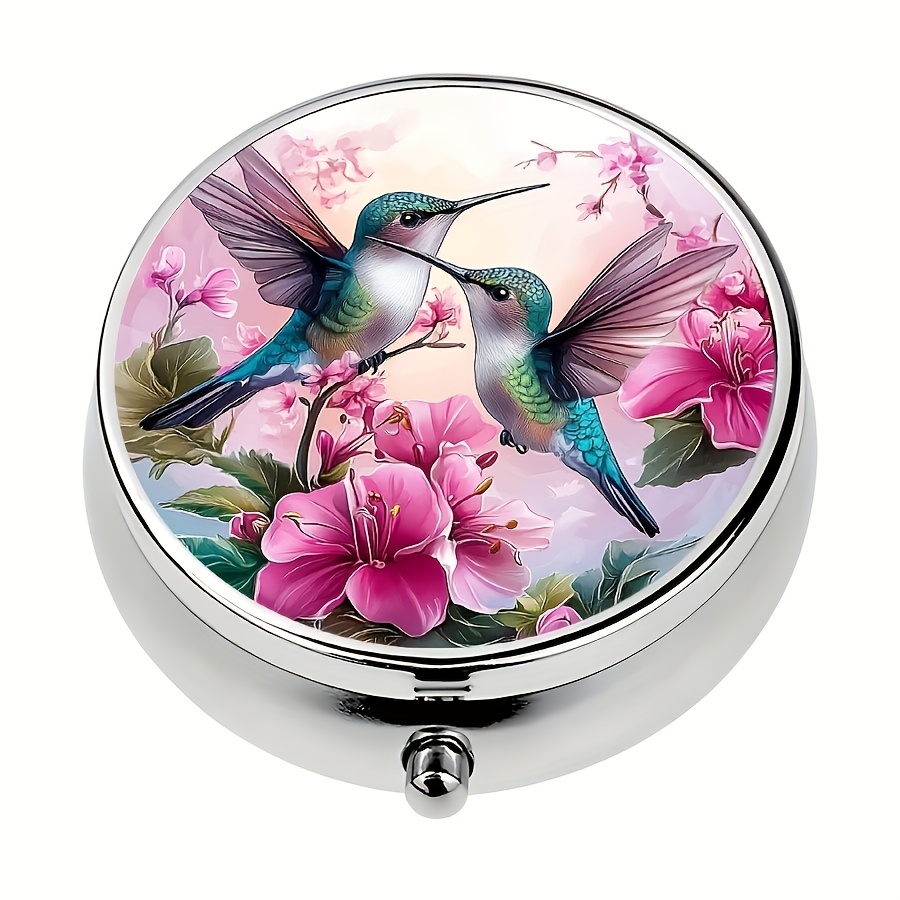 

Hummingbird & 3-compartment Pill Box - Portable Medicine & Vitamin Organizer For Purse Or Travel, Unique Pocket-sized Gift, For Purse