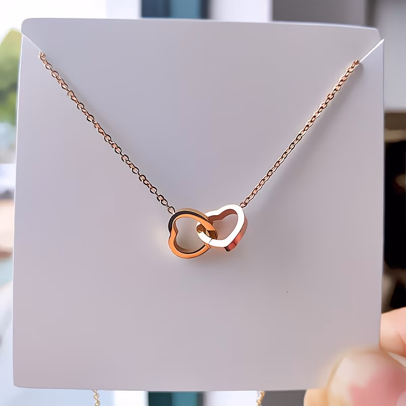 stainless steel simple double ring love pendant necklace for men and women jewelry necklaces luxury choker korea Product details 2