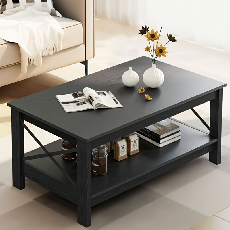

Black Coffee Table Coffee Tables For Living Room Storage Coffee Table Wood Coffee Table With Thicker Legs 2 Tier Modern Coffee Table Center Table For Living Room, Black