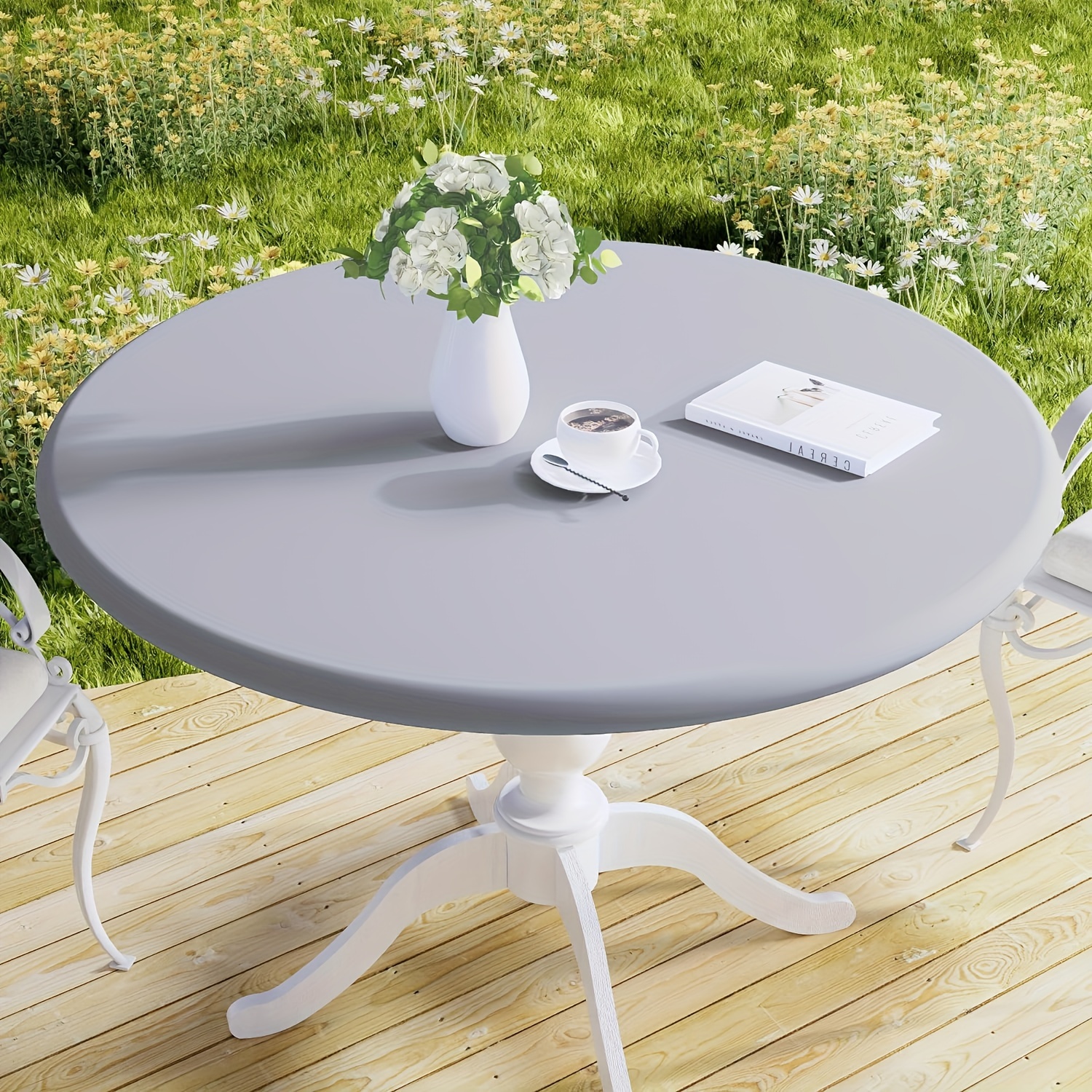 Image of 1pc Round Elastic Polyester Tablecloth, Washable Fabric Table Cover Suitable For Weddings, Banquets, Daily Family Dining, Restaurants, Business Dinners, Hotels