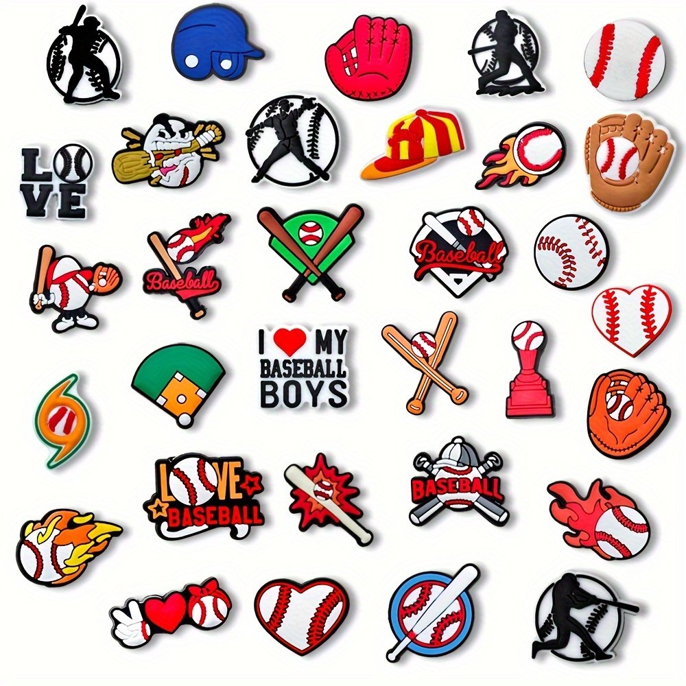 

32 Pcs Baseball Themed Pvc Shoe Charms Set - Clog Accessories For Shoe Decoration