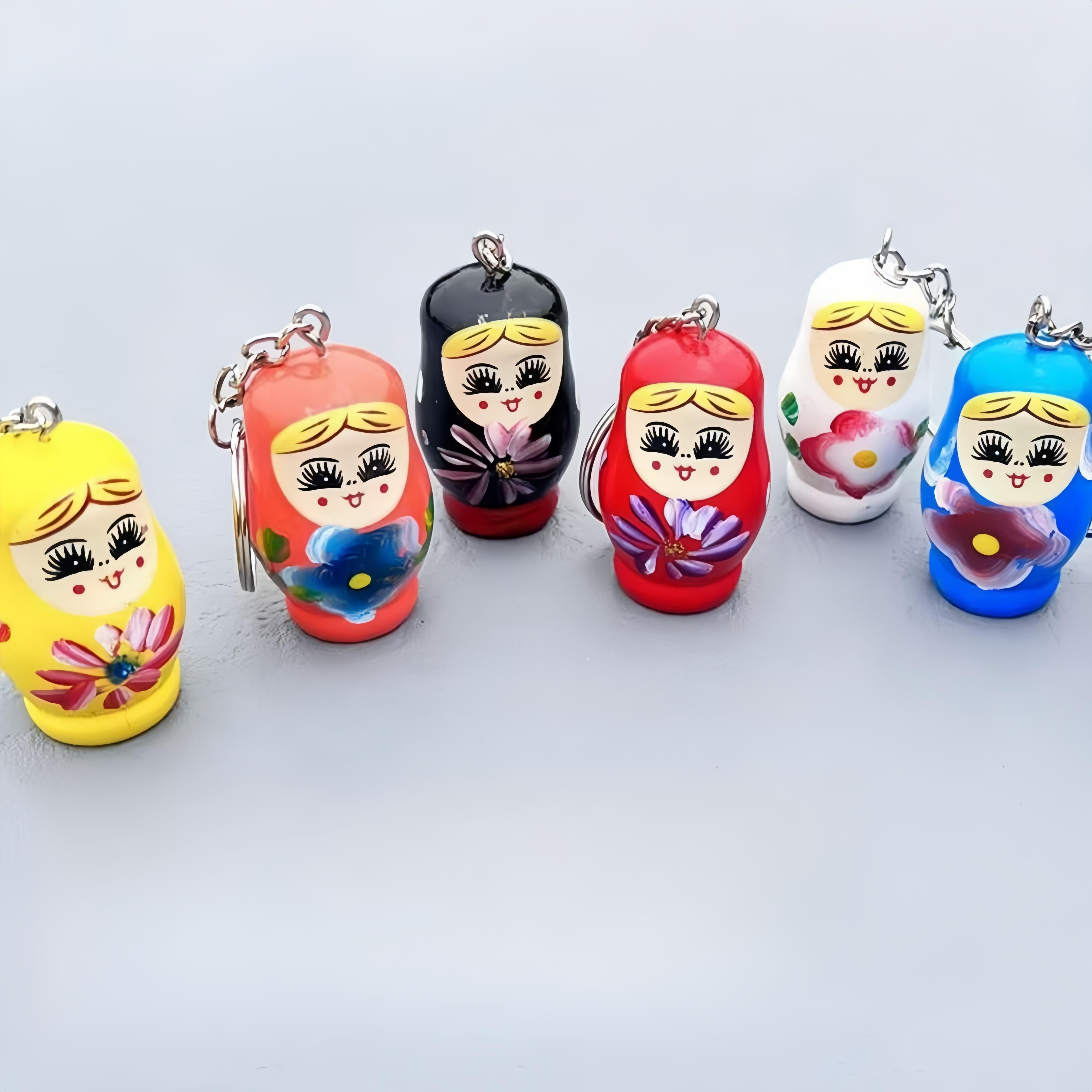 

5pcs Nesting Doll Keychains - Wooden Doll Pendant For Phones & - Key - Unique Small 14+