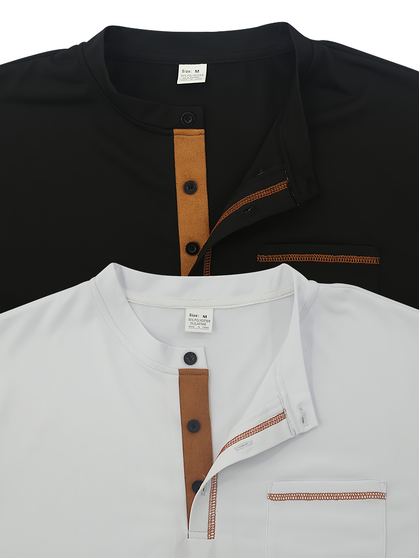 Conjunto de duas peças casual para homem, camiseta, camiseta de manga curta com decote em V e detalhes de botão, camiseta desportiva ajustada.