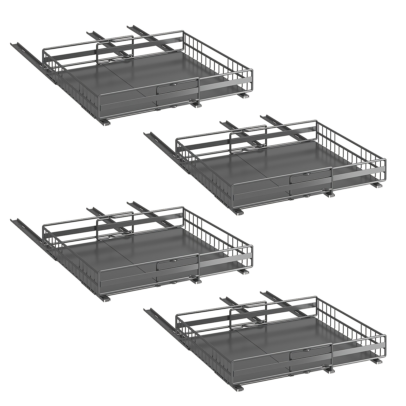 Image of 4-pack Adjustable Pull-out Cabinet Organizer Set - Includes 2 Sizes (31-49cm & 32-51cm), Space Saving Slide-out Drawers For Kitchen Storage, In Black And White