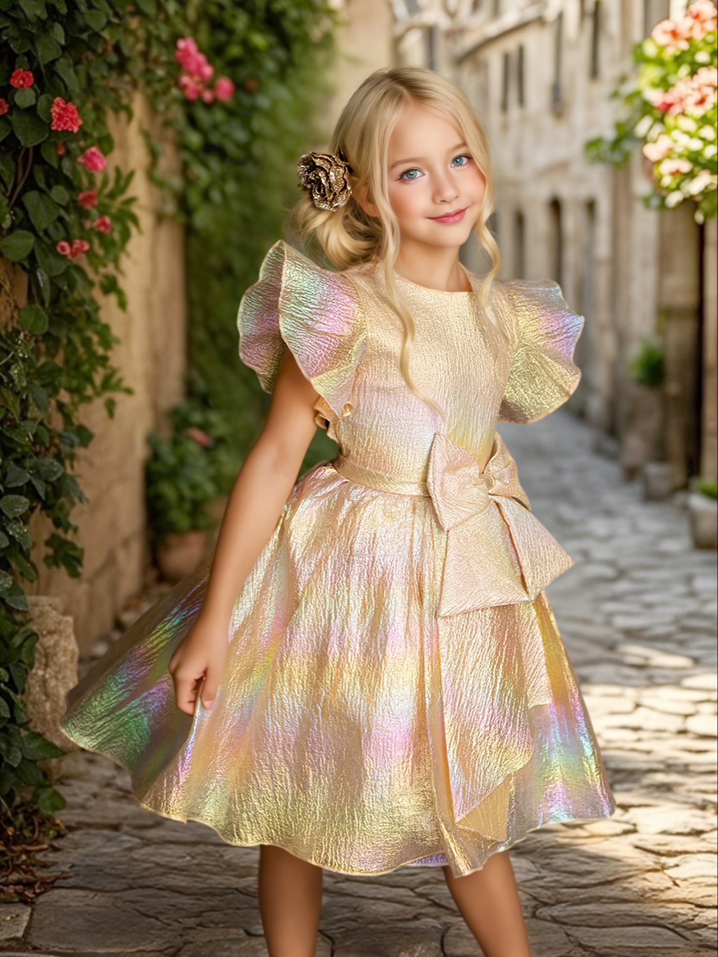 Mädchen Sommerkleid Mit Puffärmeln - Rose Party & Performance